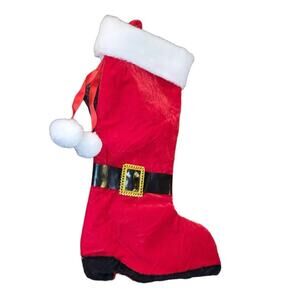Mr Santa Christmas Stocking Faux Fur Top Boot Belt Pom Pom Red Heels 16"